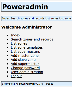 PowerAdmin Main Menu