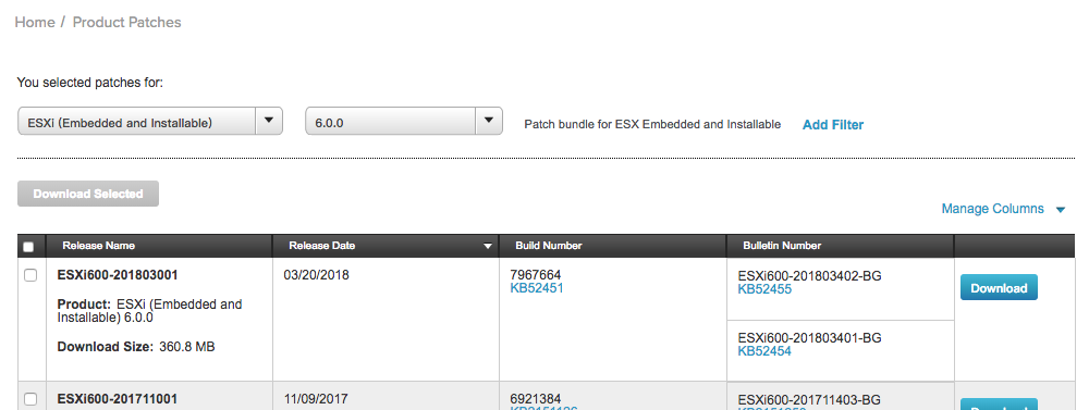 VMware 补丁列表