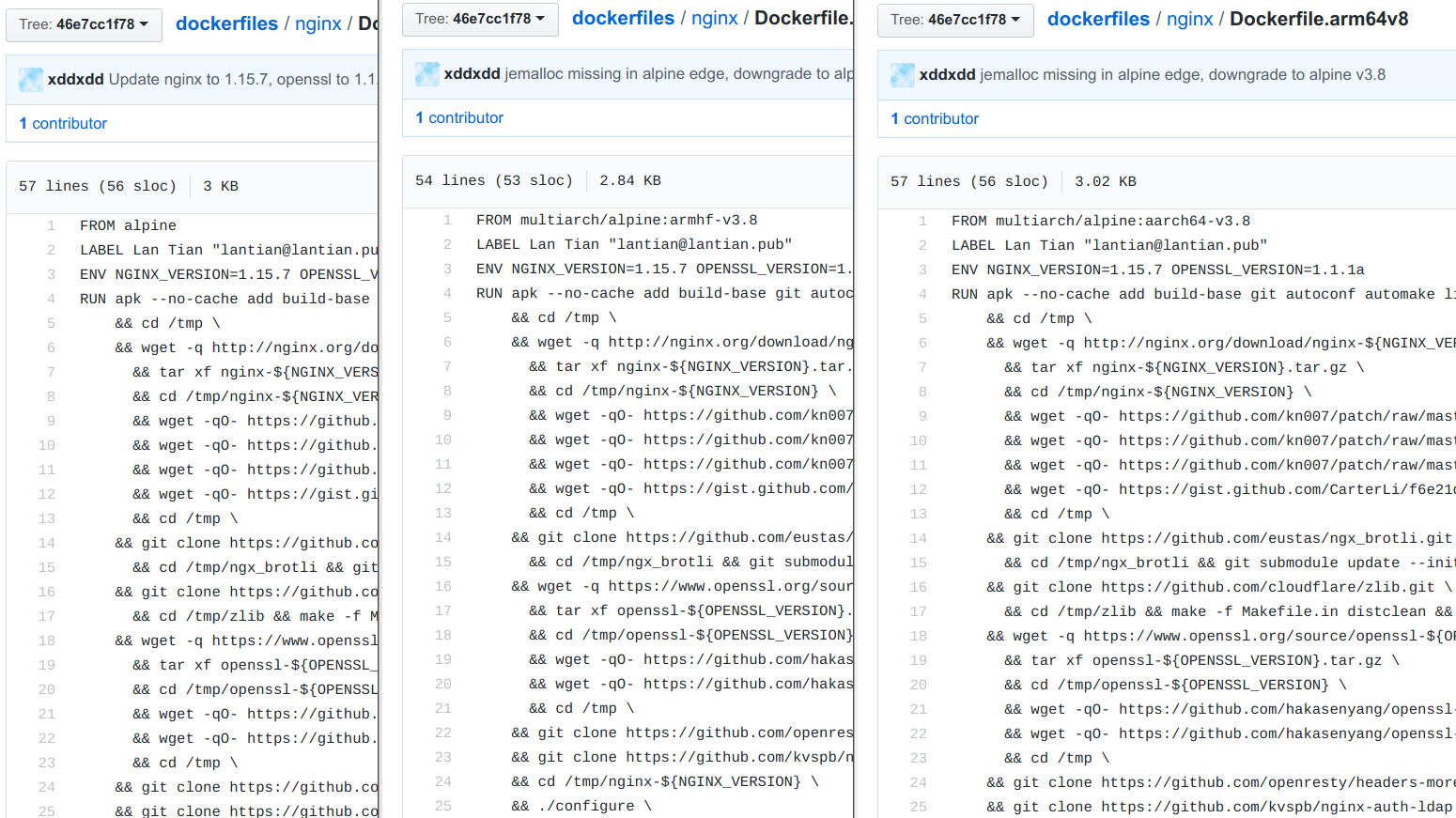 每个架构都有一个独立的 Dockerfile