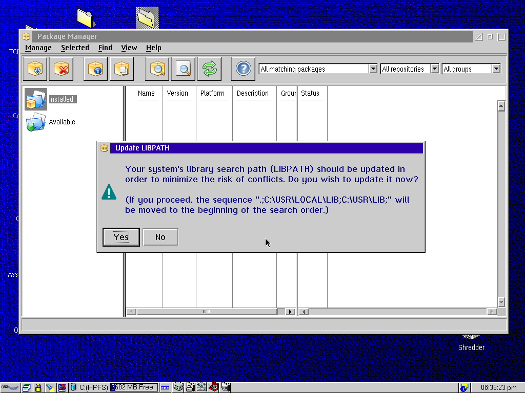 OS/2 ANPM LIBPATH Question Window