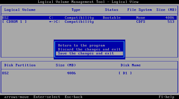 OS/2 Save Changes and Exit