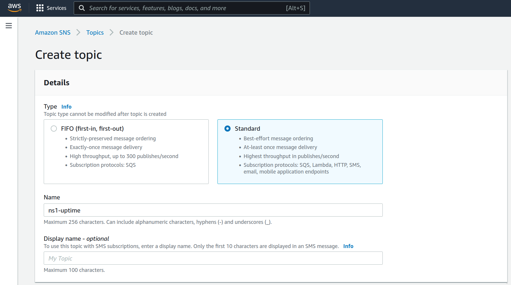AWS Create Topic
