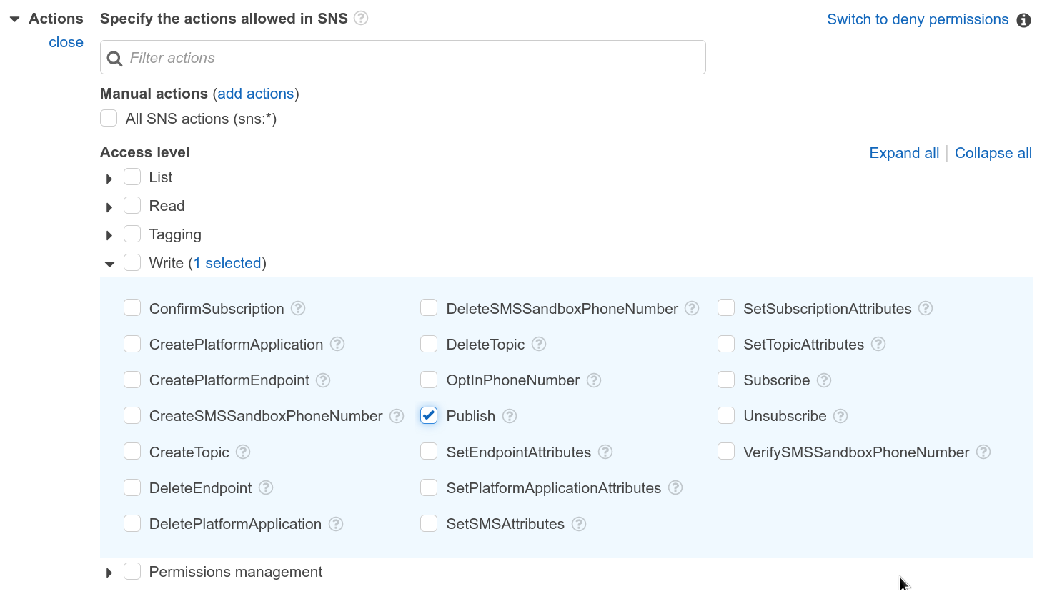 AWS Policy - Setting Actions