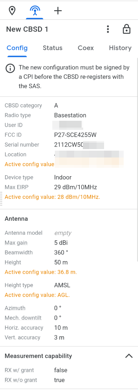 Google SAS Base Station Information Interface 1