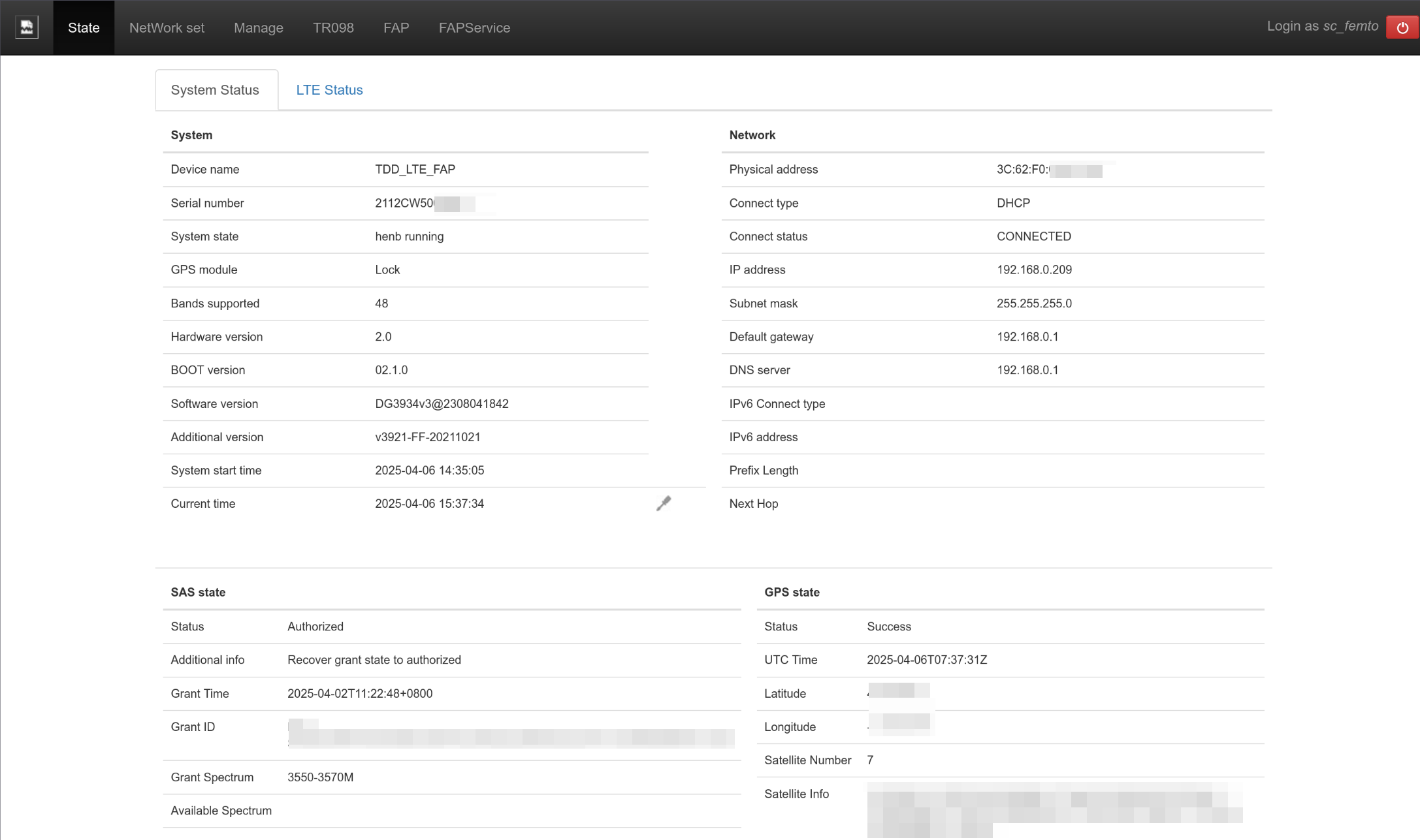 Indoor Base Station Management Interface